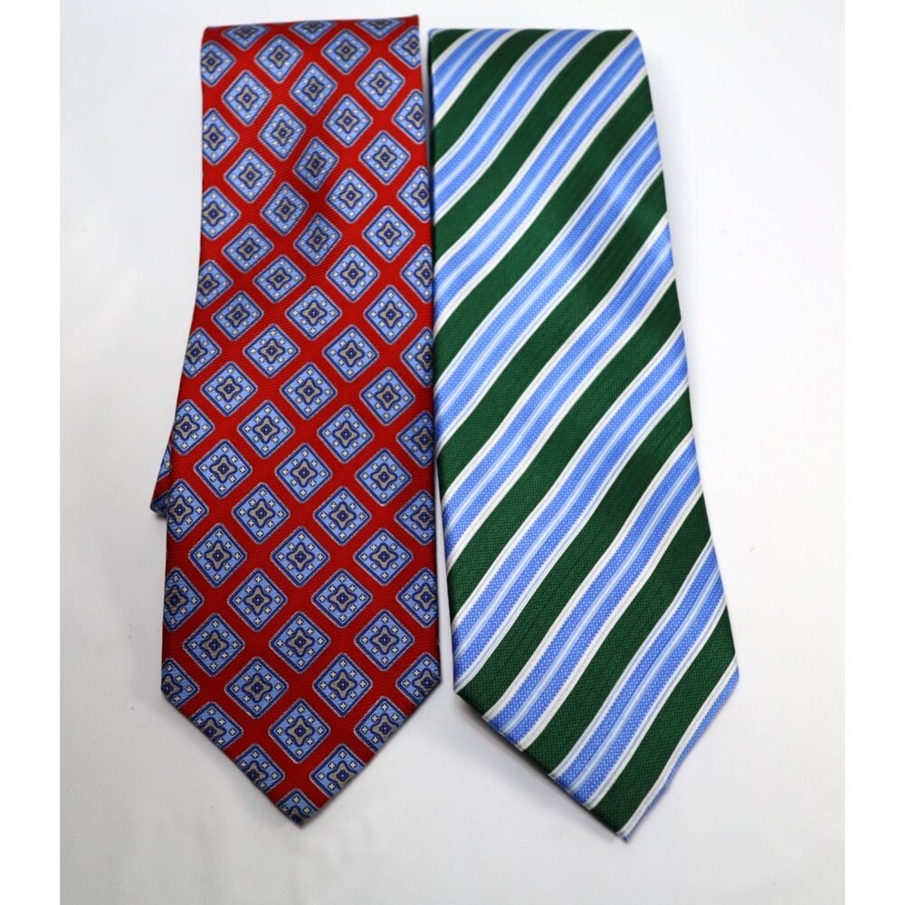 Lot of‎ 2 Cape Cod Neckwear Silk Tie Necktie Red Blue Green Geometric Striped
